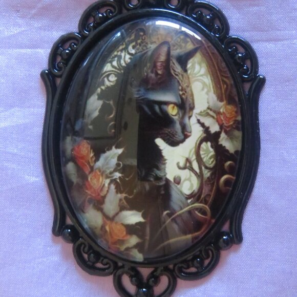 Boho Gothic Black CAT Cabochon Necklace (F61) - Picture 2 of 5